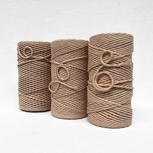 combination photo showing the different sizes of the soft string macrame cord on white wall