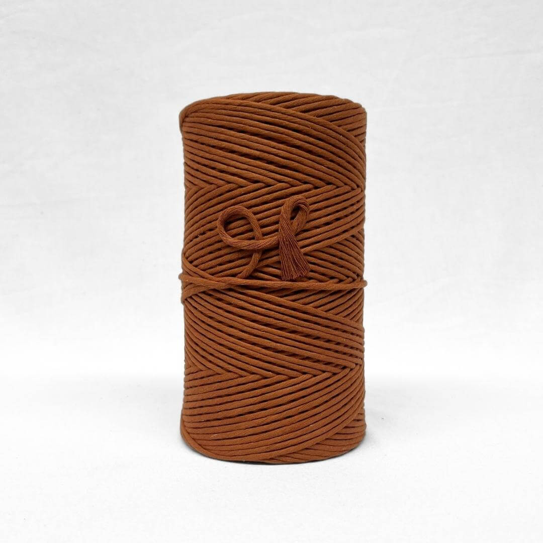 3mm cotton string in brown sugar warm autumn brown on white wall