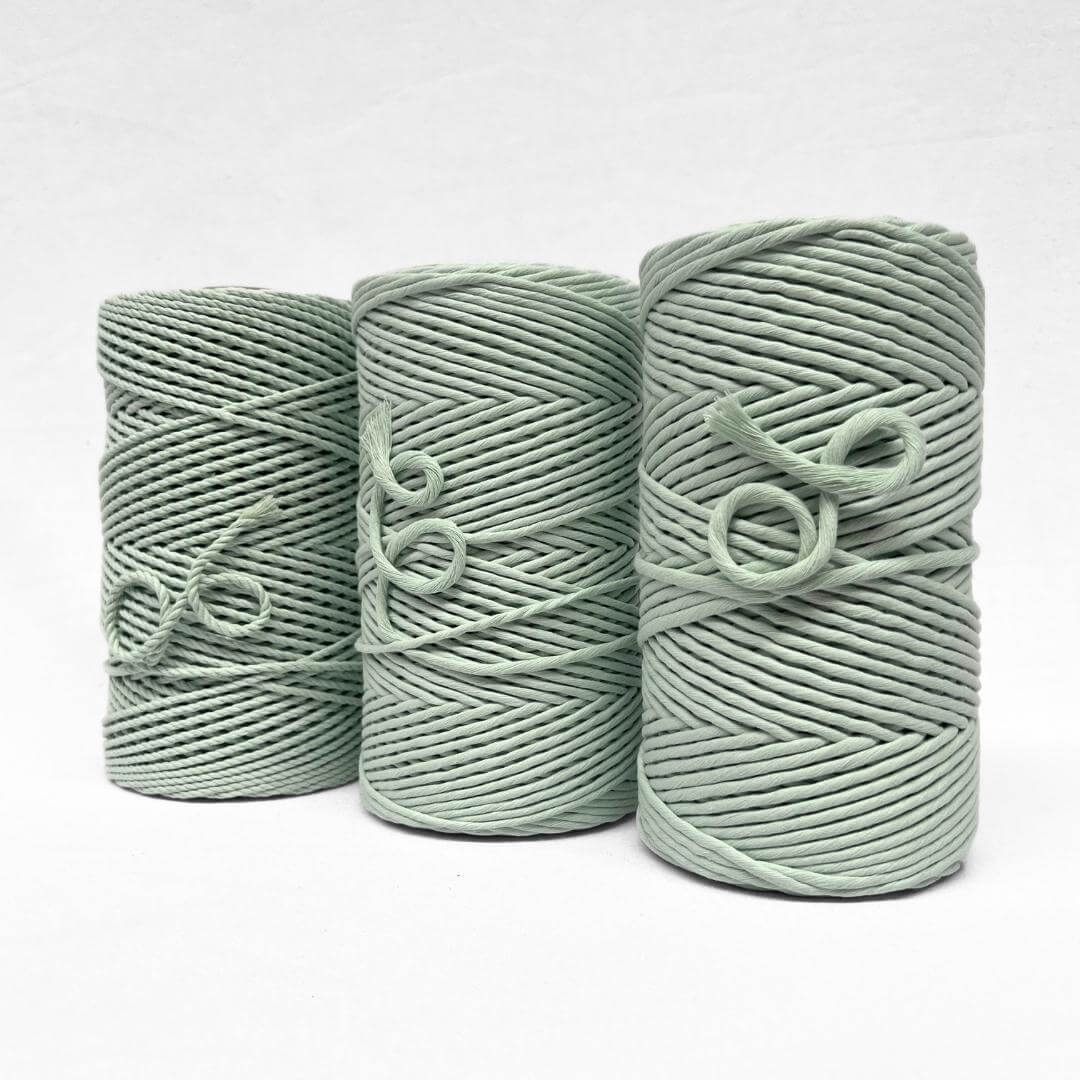 iced mint 4mm 3ply rope standing alone on white backdrop