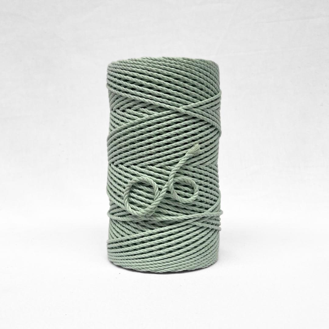 iced mint 4mm 3ply rope standing alone on white backdrop