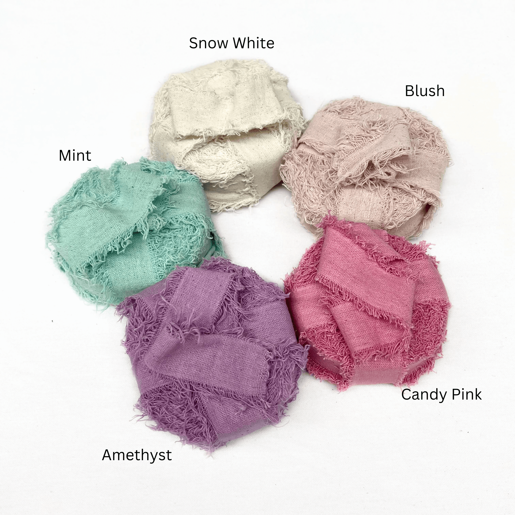 white blush bright pink purple mint frizz ribbon for diy craft group photo