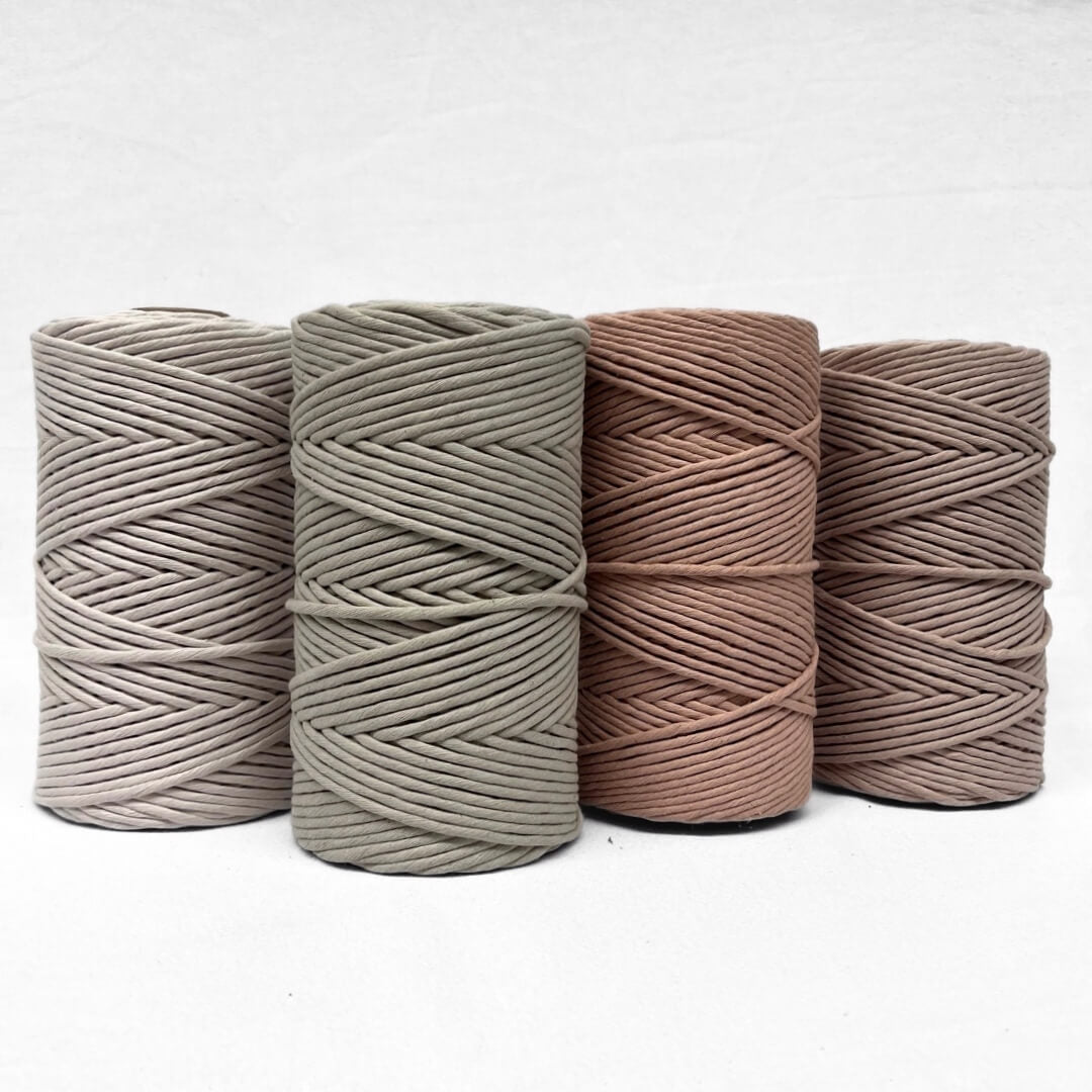 3mm and 5mm cotton string in shell pink in white wall