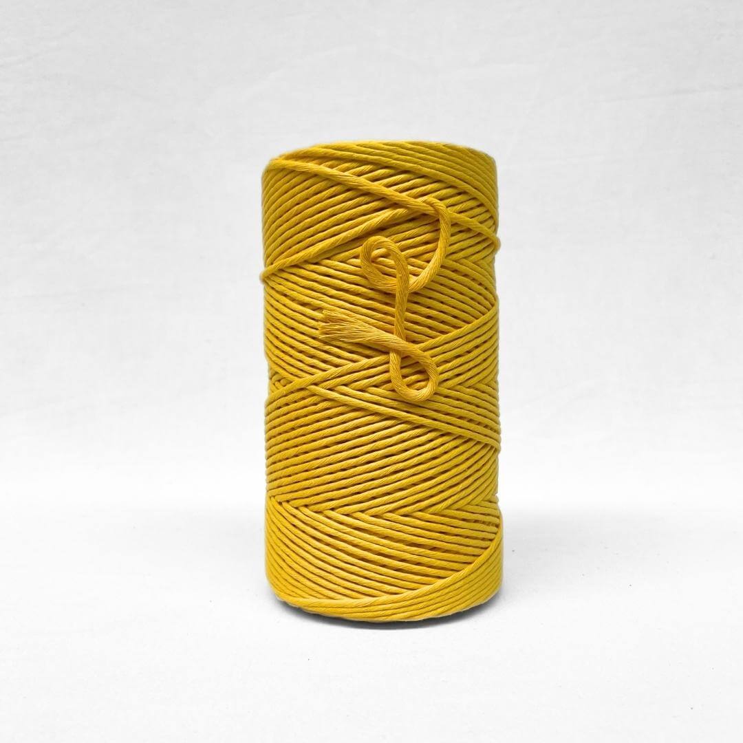 3mm sunflower yellow cotton string standing alone with small curled piece with white wall