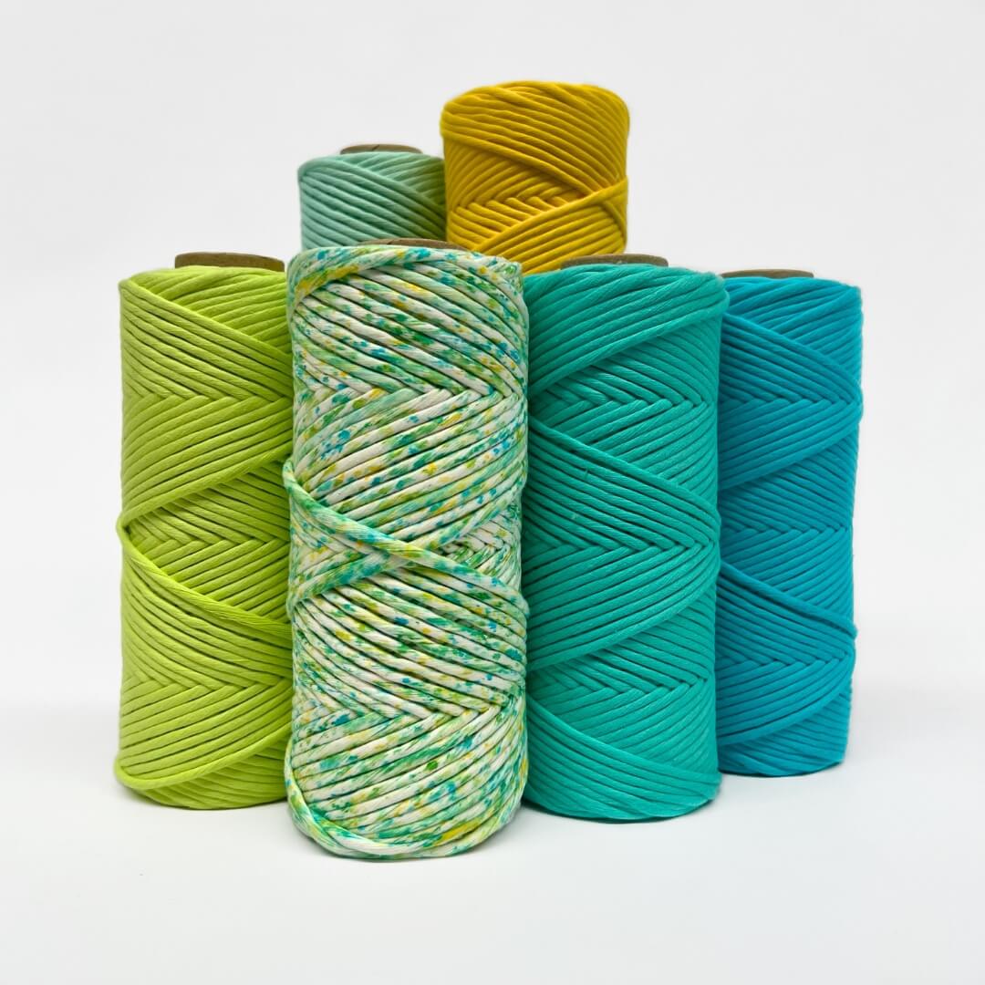 image of citrus macrame confetti cord with matching colours in cloud 9 solid colour string