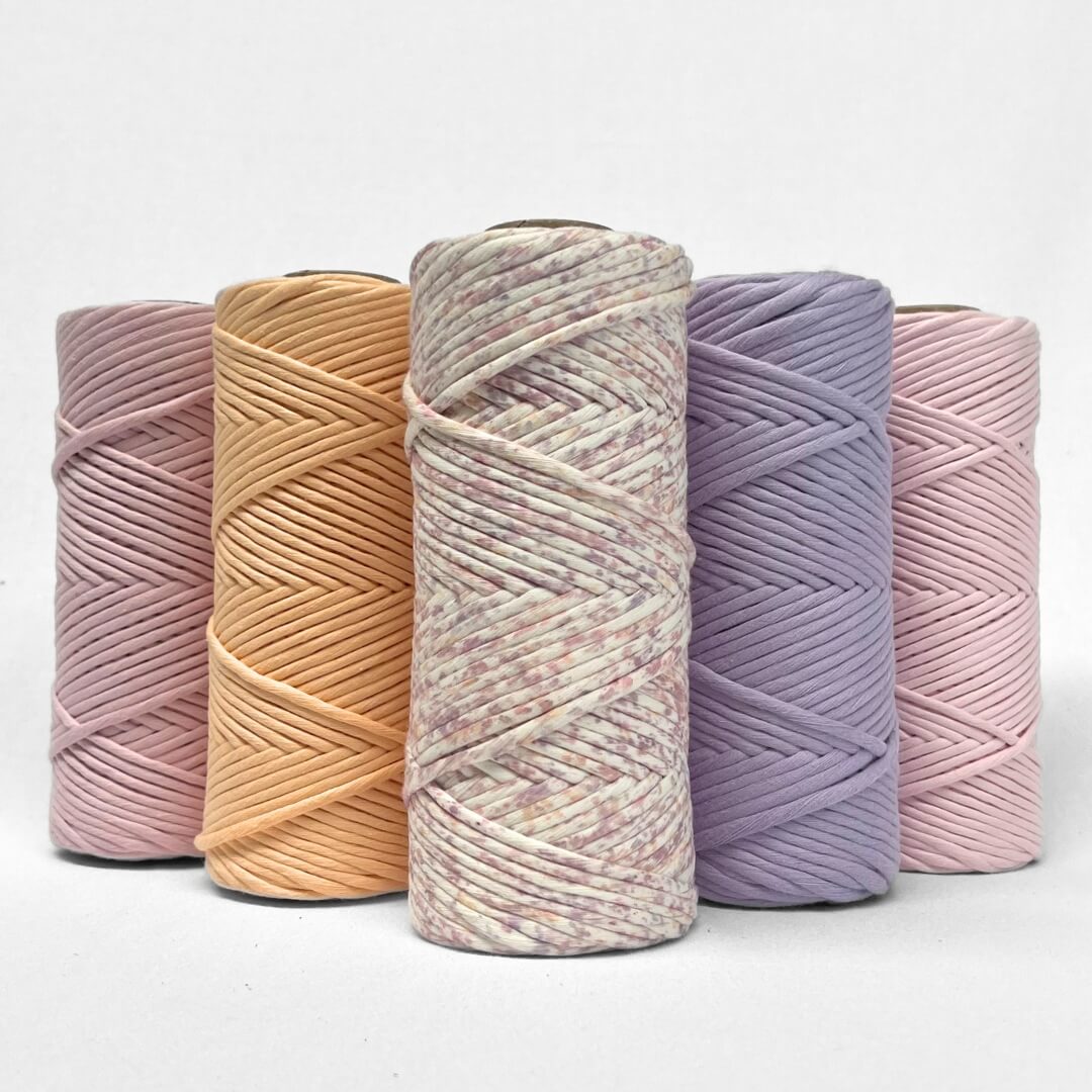 lilac lover confetti cotton string with its four complementing colours  on white background