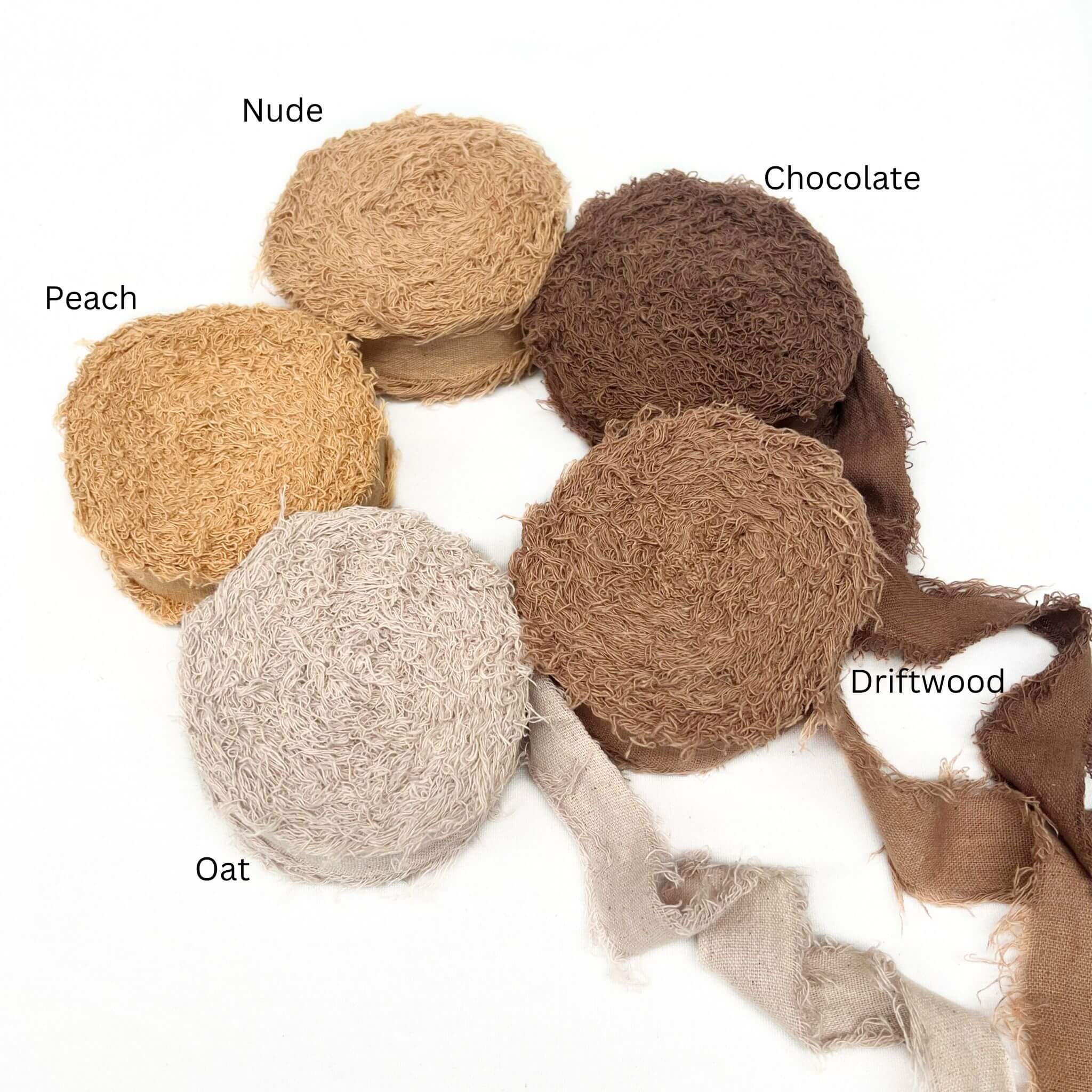 nude dark brown soft brown oat peach frizz ribbon family photo on white back drop