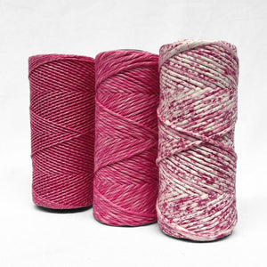 combination photo showcasing pretty pink variations including 1.5 and 4mm mixed string and confetti cord on white background