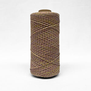 1.5mm warp string in purple and yellow mix colour showing up close detail on white background