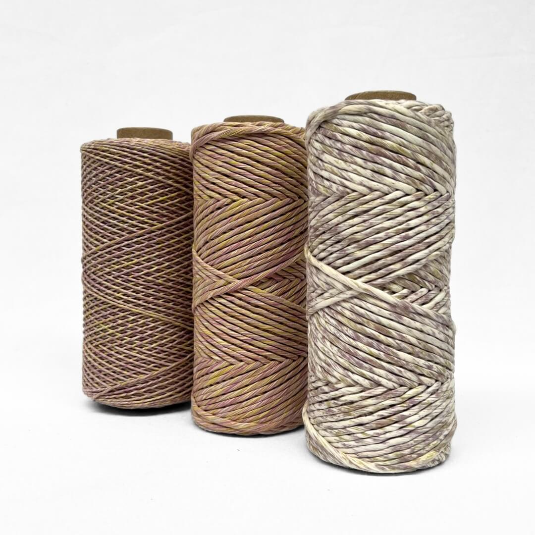 mauve marigold family photo showing watercolour confetti 4mm mixed string and 1.5mm mixed string on white background
