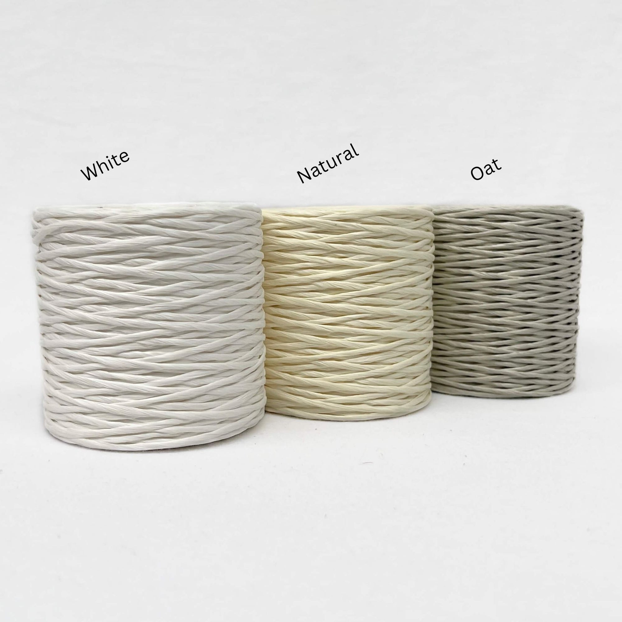 group photo of eleven colours of paper string with internal wire white background
