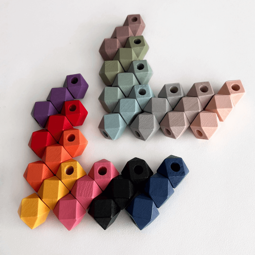 Large Hole Geometric | Colour Wooden Beads