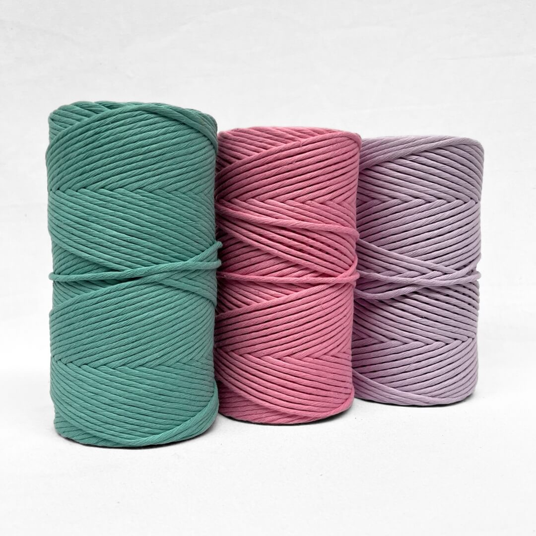 turquoise blue combination photo showing a 3mm and 5mm cotton string on white background