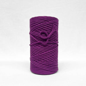 5mm deep purple macrame cotton recycled string on white background showing up close depth of colour