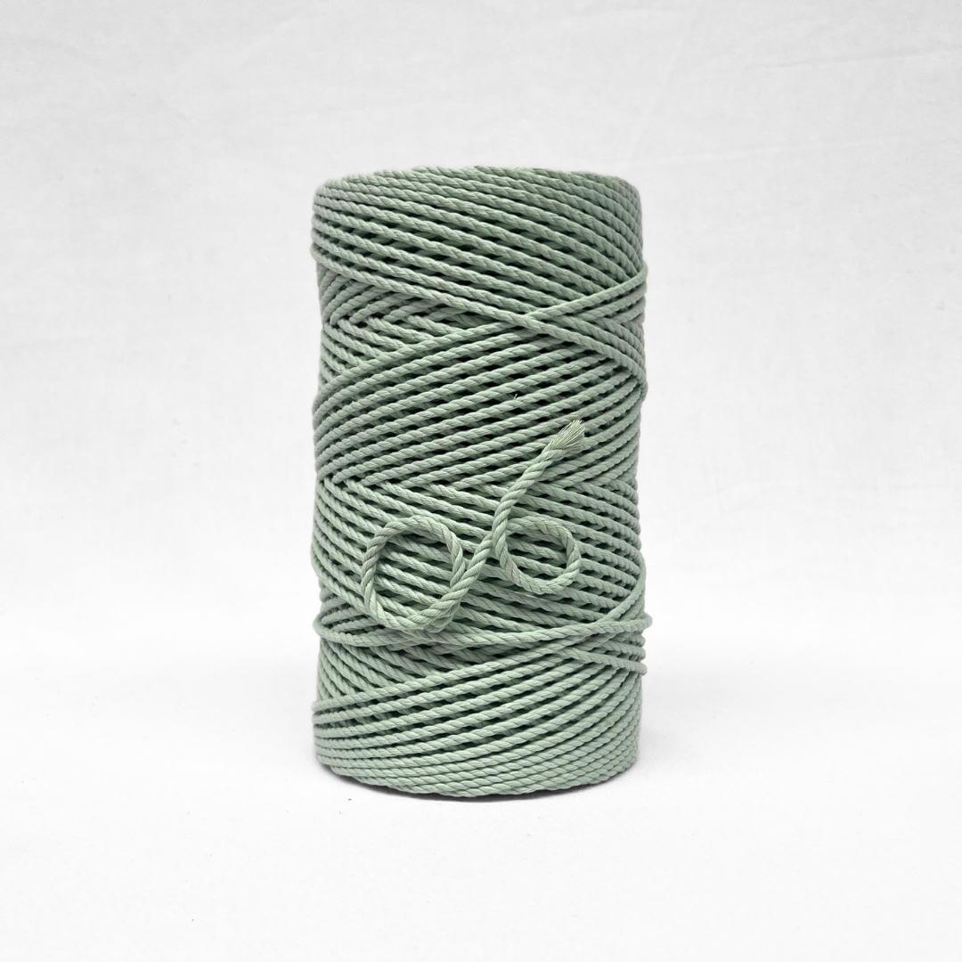 iced mint 4mm 3ply rope standing alone on white backdrop 