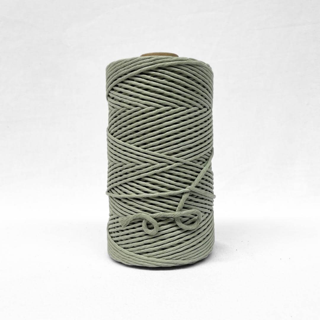 sage green 3mm cotton string on white background for macrame
