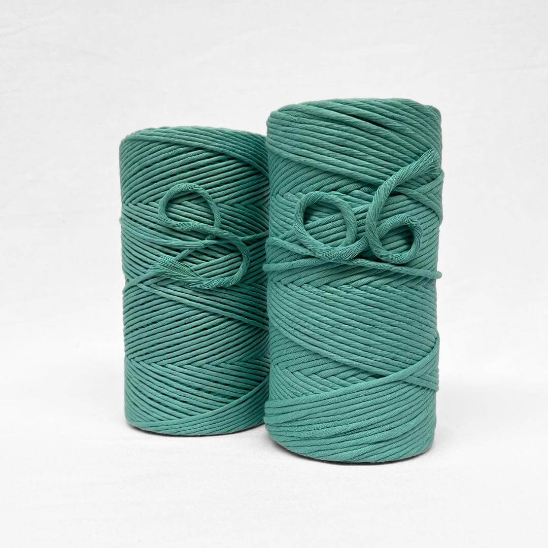 turquoise blue combination photo showing a 3mm and 5mm cotton string on white background