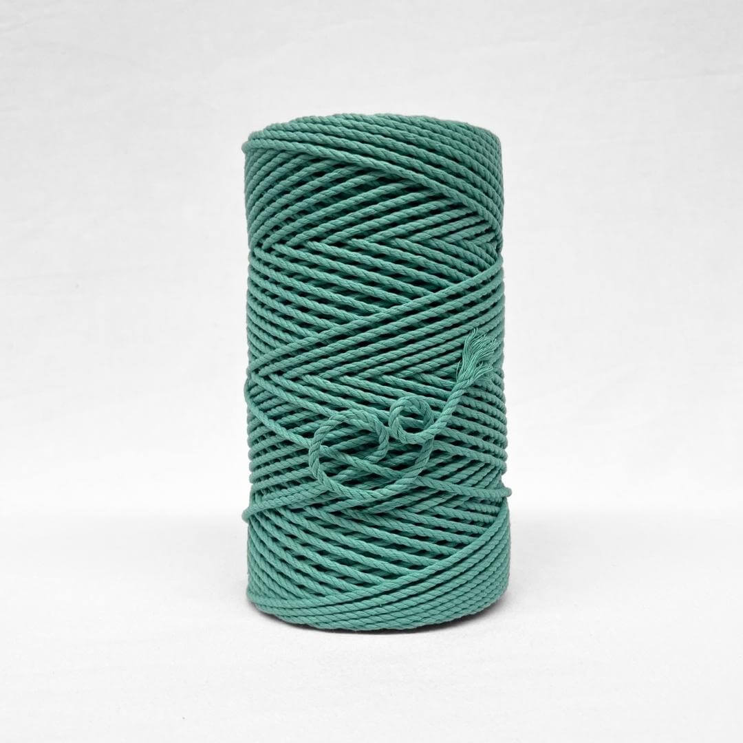 turquoise blue 4mm 3ply cotton cord image showcasing single rolls standing upright on white background 