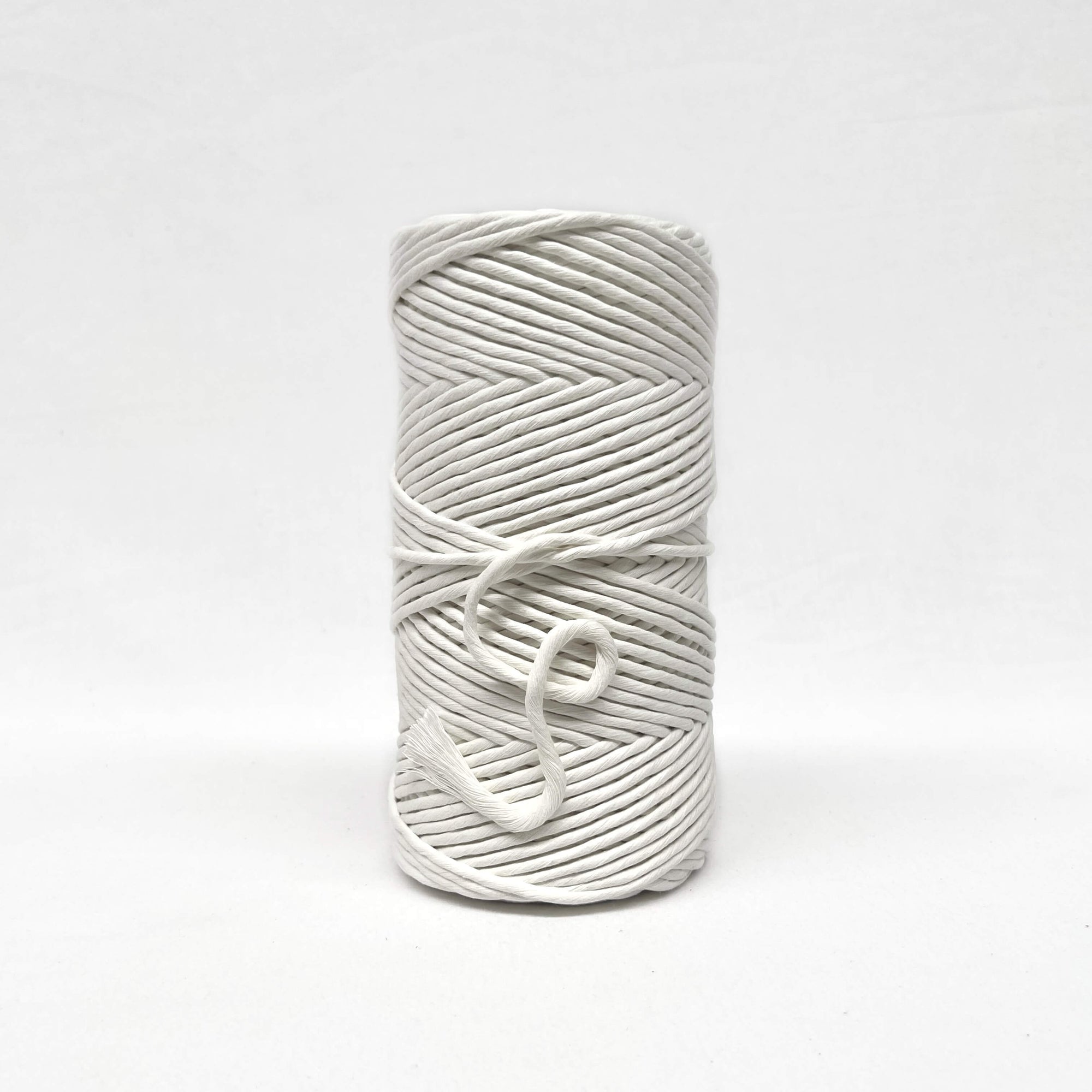 5mm cotton string in snow white for macrame on white background 