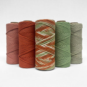 combination nation image showing banksia hand painted string with four matching solid colours in clay red sand meadow green and pistachio