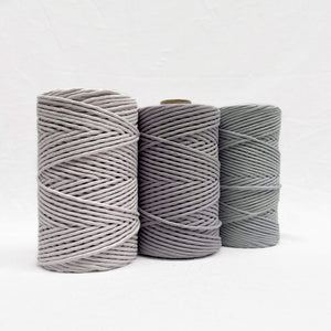 light grey purple soft blue combination photo showing high quality textured macrame string on white background