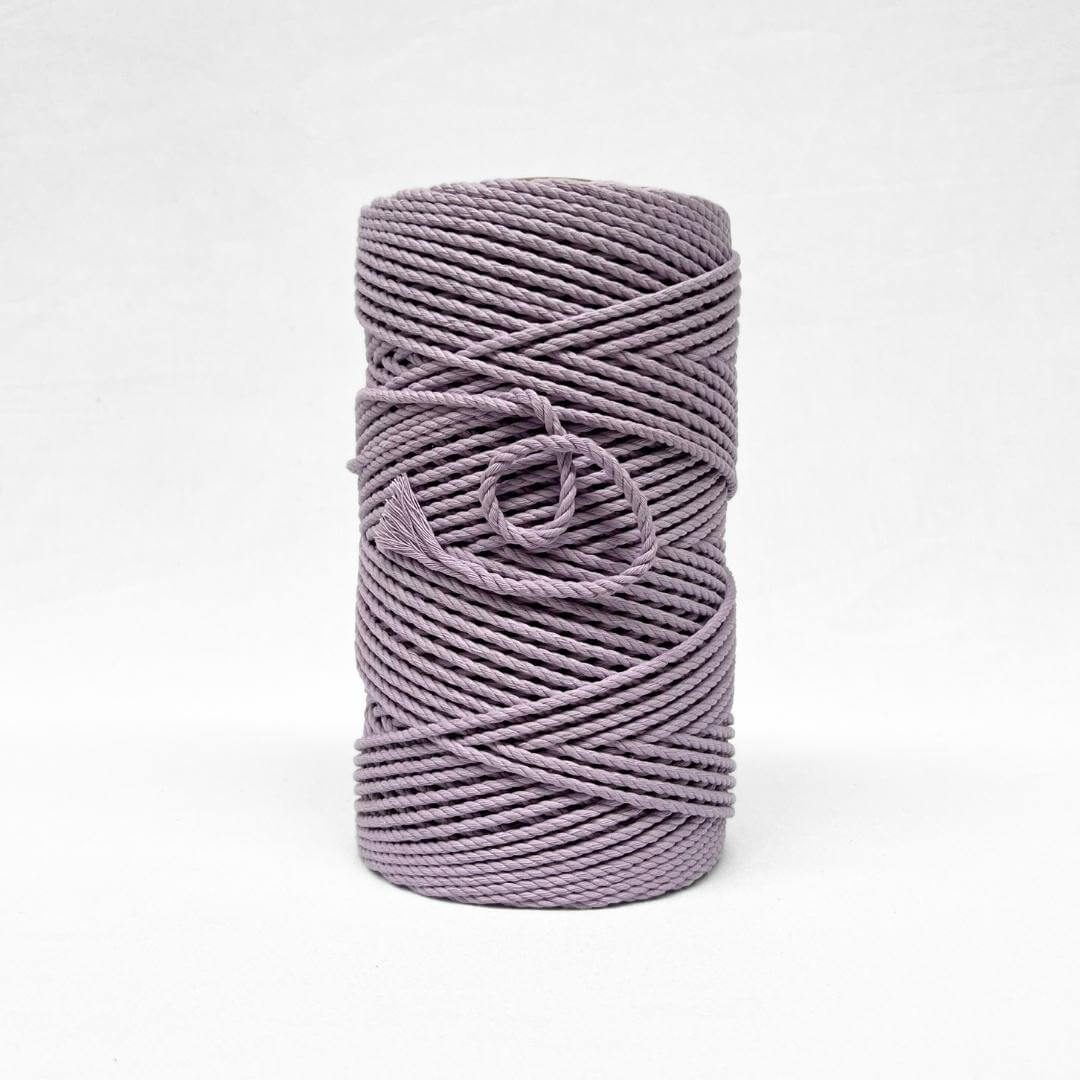 4mm 3ply orchid purple macrame cord standing upright on white background 