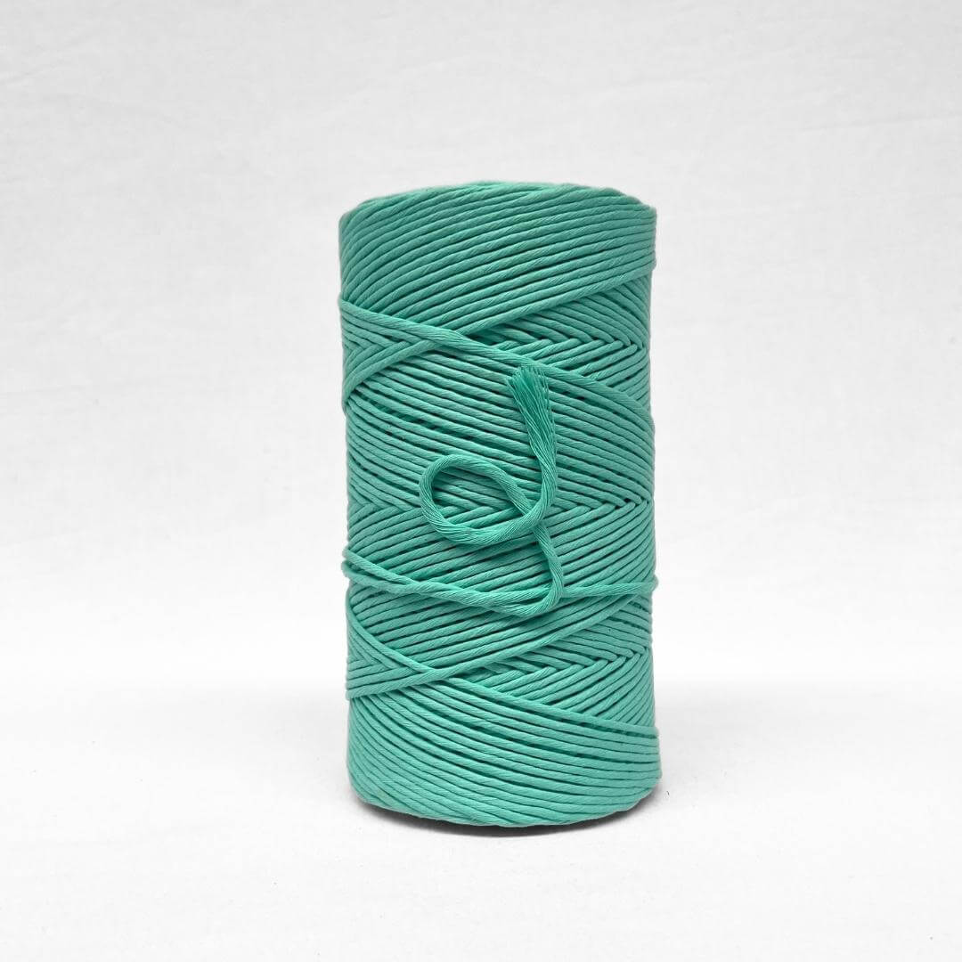 3mm bright icy green cotton string for macrame and weaving on white back drop