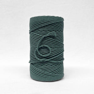 cool deep green 4mm cotton recycled rope in close up image highlighting product texture on white back drop