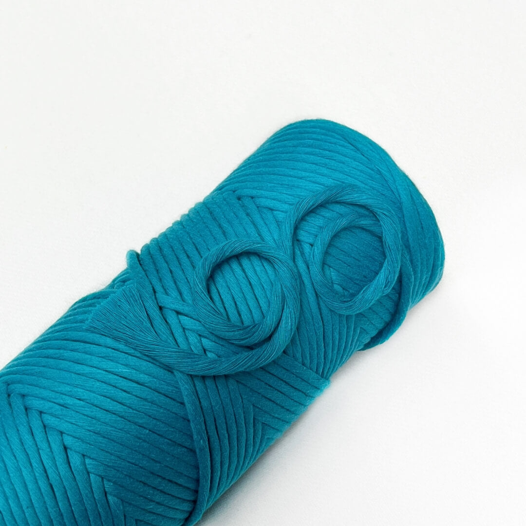 one rolls of barrier reef macrame cotton cord in close up image laying flat on white background