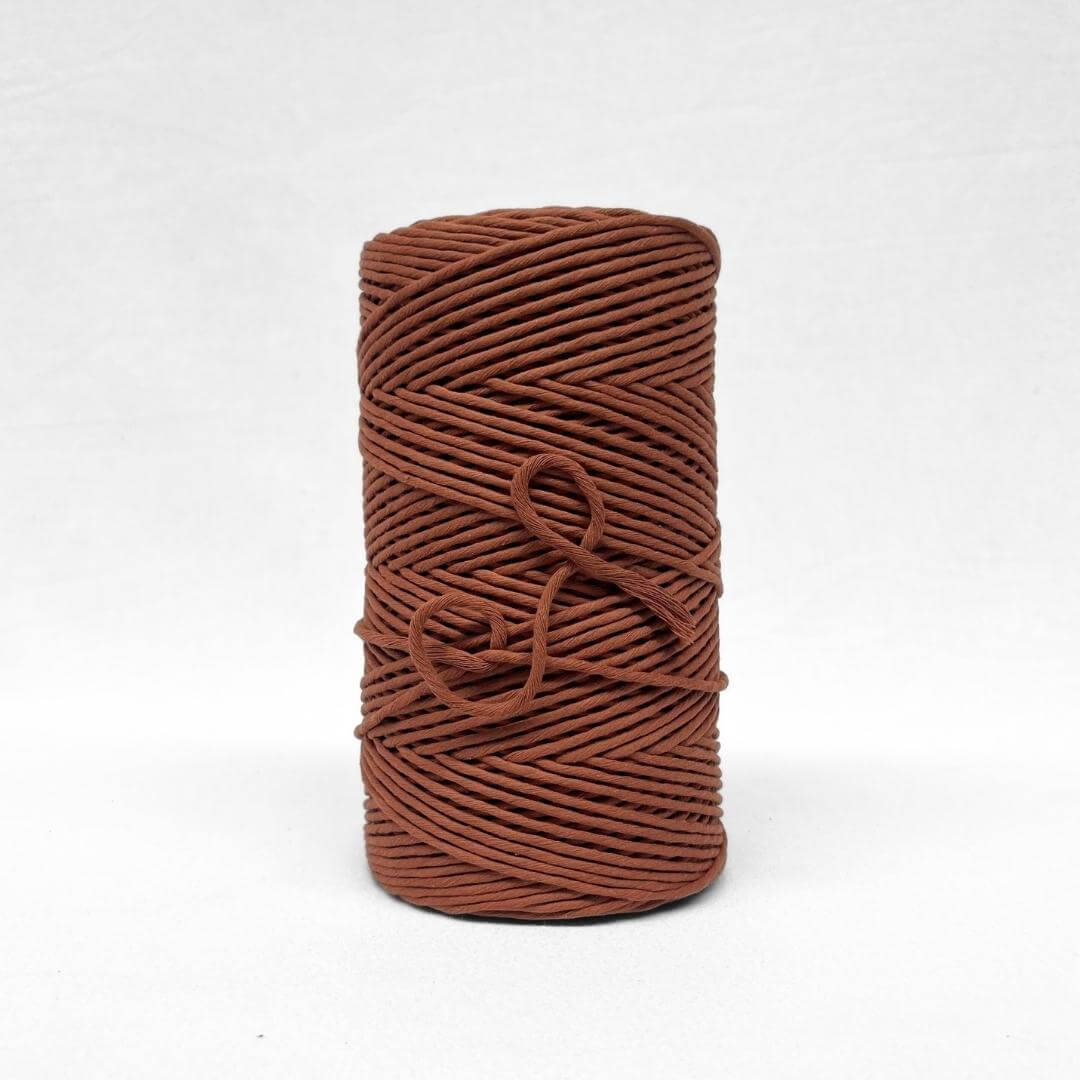 3mm cotton string for macrame and diy craft in burnt butter brown on white wall
