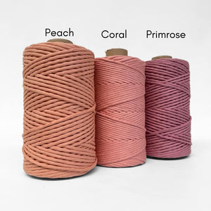 Macrame string bundle in Peach, Coral, and Primrose Pink – 5mm recycled fibre perfect for DIY crafts, weaving, and knotting projects