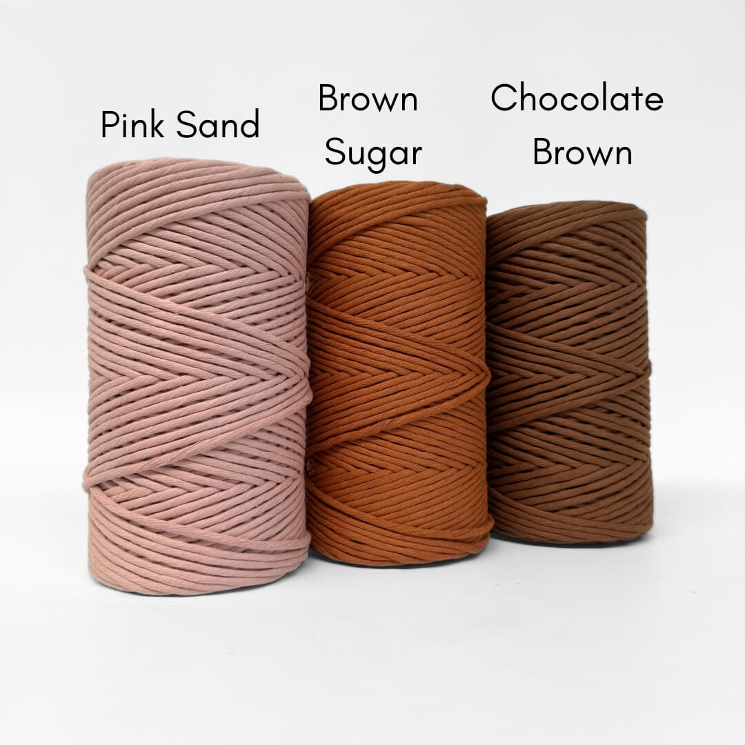 DIY macrame cord bundle in Pink Sand, Brown Sugar, and Chocolate Brown – strong, recycled fibre for crafting, weaving, and boho home décor