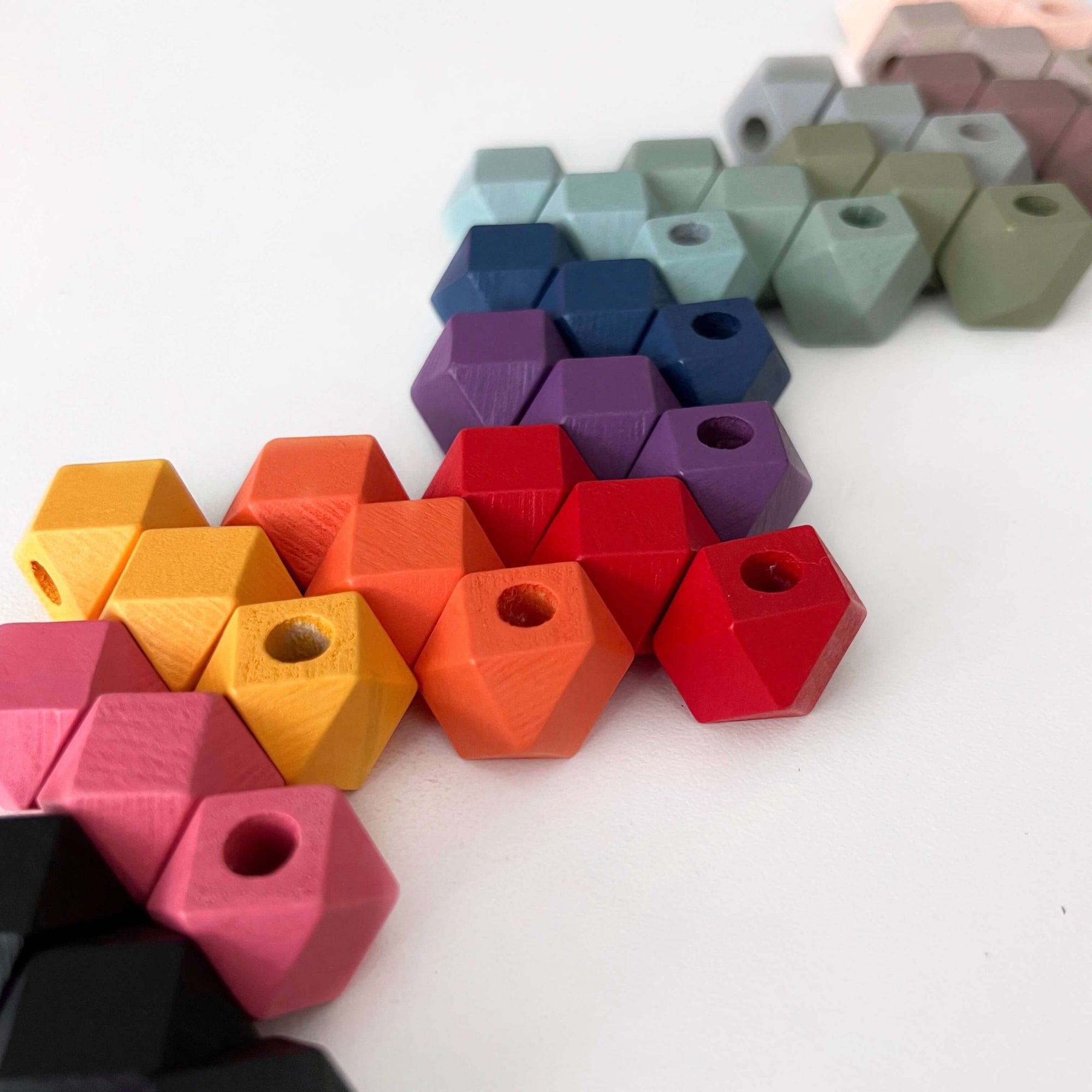 Large Hole Geometric | Colour Wooden Beads