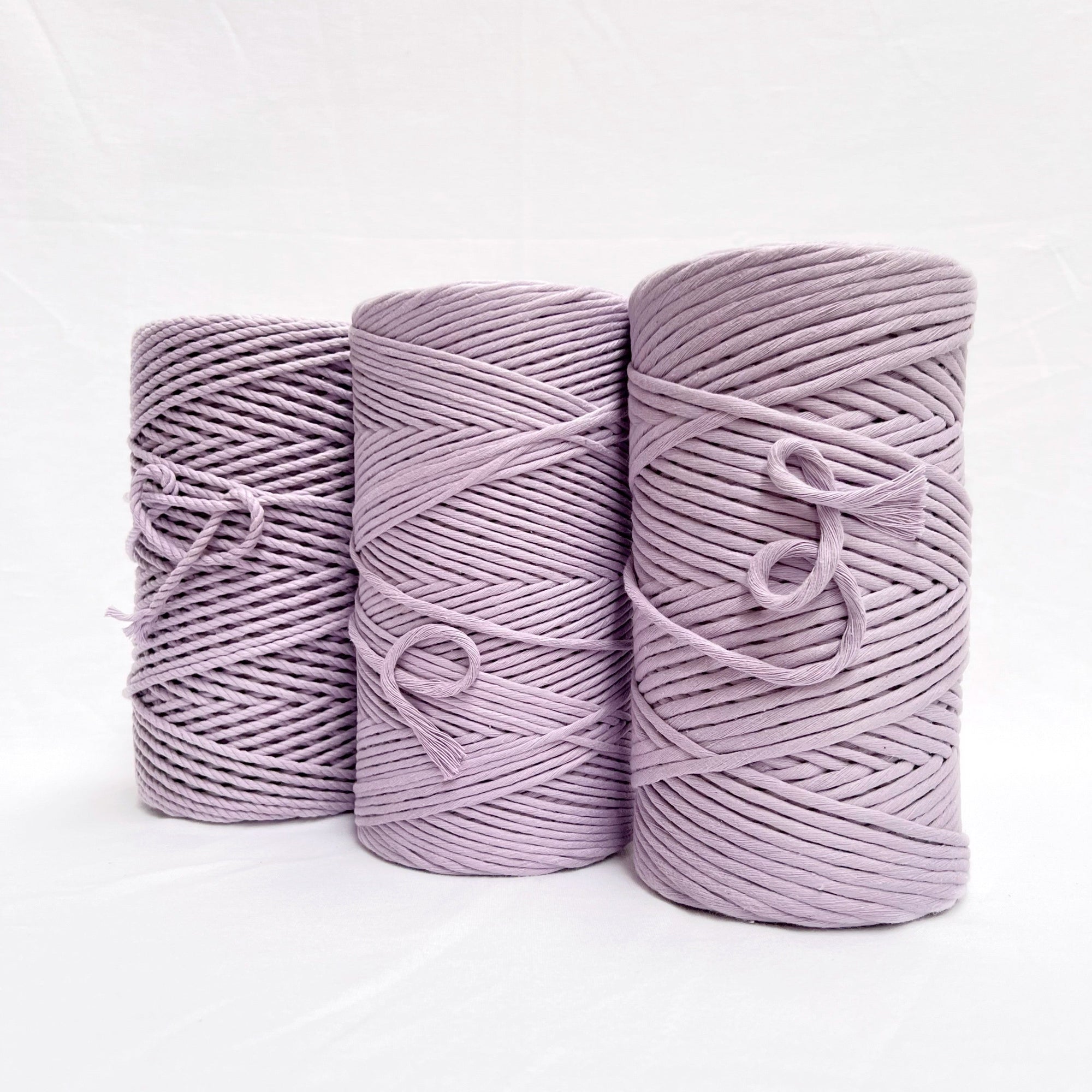 mary maker studio 1kg 4mm recycled cotton macrame rope in iced lilac purple colour suitable for macrame workshops beginners and advanced artists